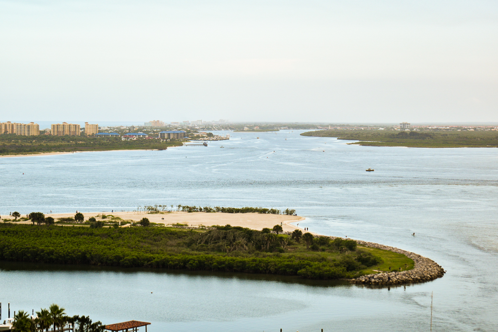 Elevated view over Ponce Inlet, looking out across the water